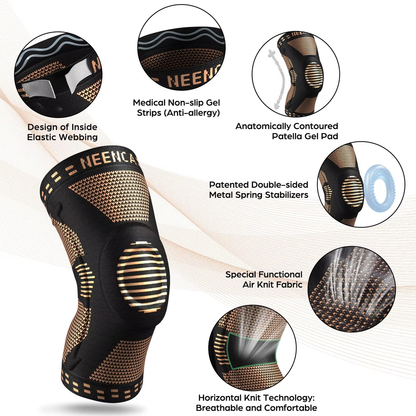 Copper Knee Brace Knee Support with Patella Gel Pad &Side Stabilizers for Knee Pain Sport Arthritis ACL Joint Pain Relief