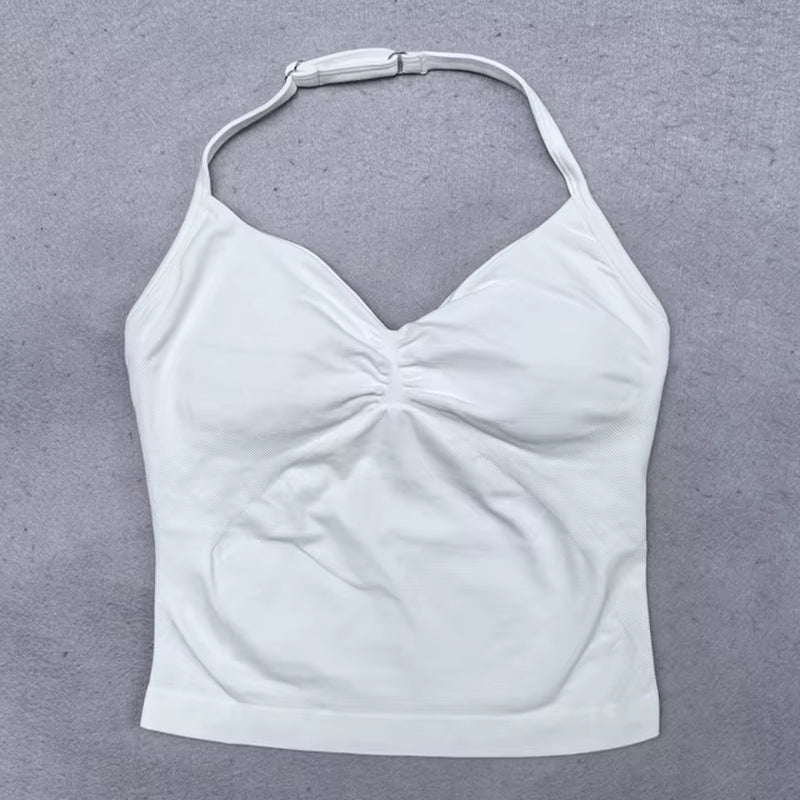 Adjustable Sports Strappy Top Women Backless Gym Top Built in Bra Yoga Clothing Sleeveless Shirts Workout Outfits Tank Top