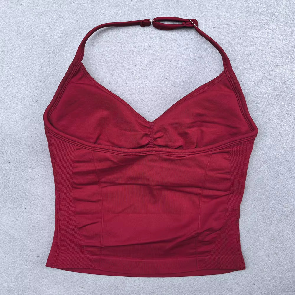 Adjustable Sports Strappy Top Women Backless Gym Top Built in Bra Yoga Clothing Sleeveless Shirts Workout Outfits Tank Top