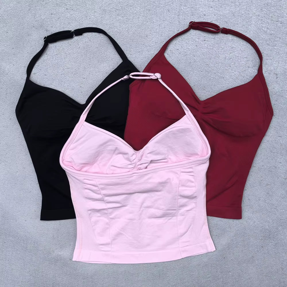 Adjustable Sports Strappy Top Women Backless Gym Top Built in Bra Yoga Clothing Sleeveless Shirts Workout Outfits Tank Top