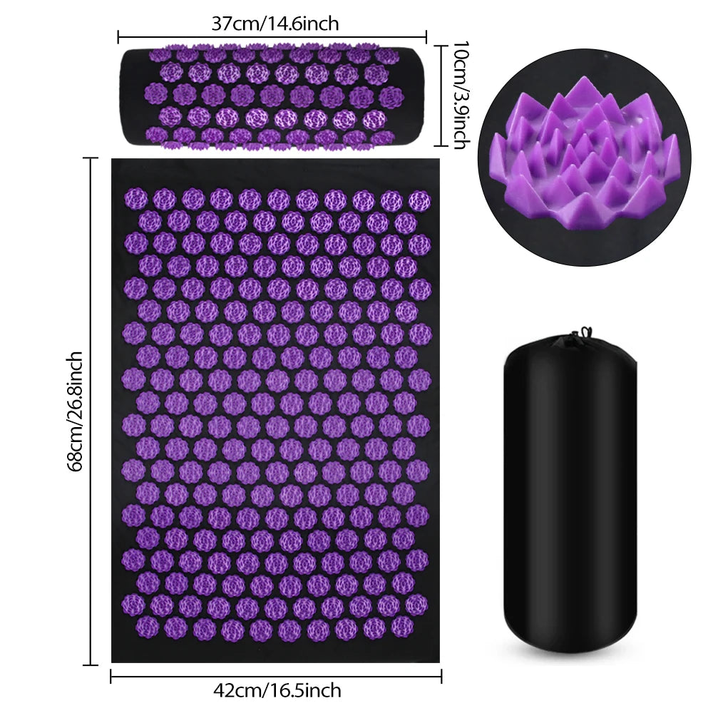 Pranamat Eco Lotus Spike Mat Acupuncture Massage Cushion Kuznetsov'S Applicator for Neck Foot Back Yoga Acupressure Massage Mat