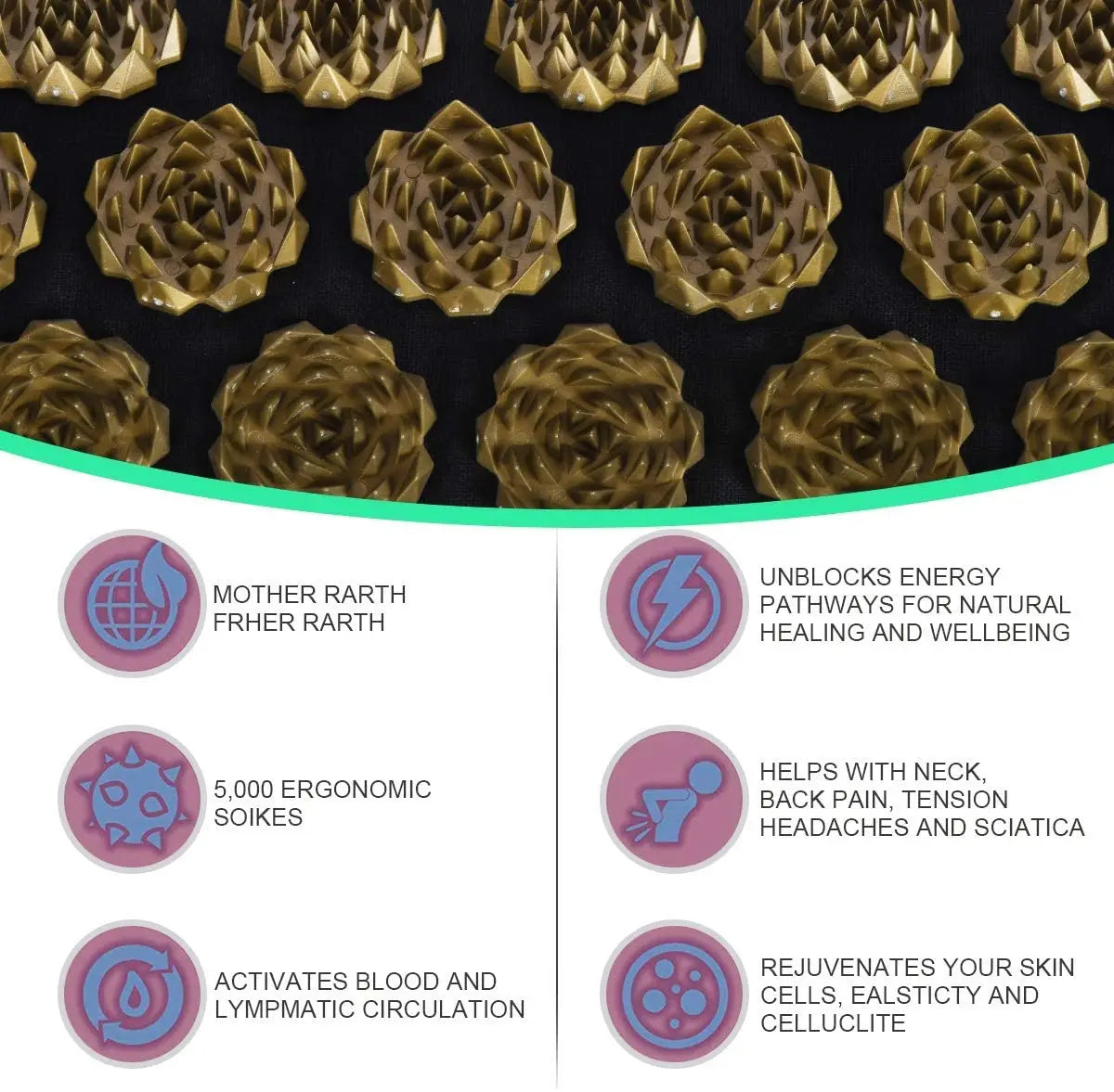 Pranamat Eco Lotus Spike Mat Acupuncture Massage Cushion Kuznetsov'S Applicator for Neck Foot Back Yoga Acupressure Massage Mat