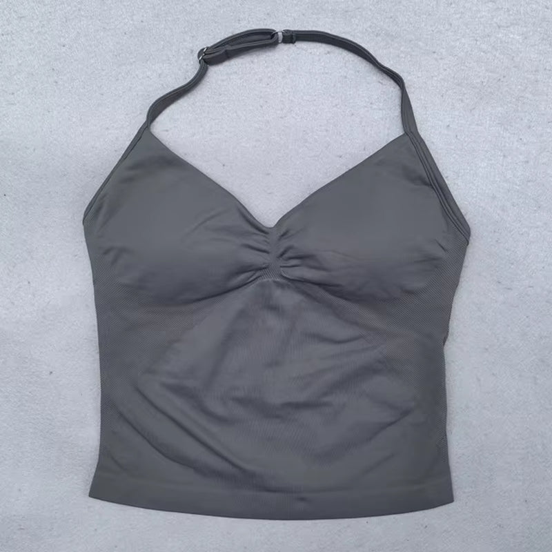 Adjustable Sports Strappy Top Women Backless Gym Top Built in Bra Yoga Clothing Sleeveless Shirts Workout Outfits Tank Top