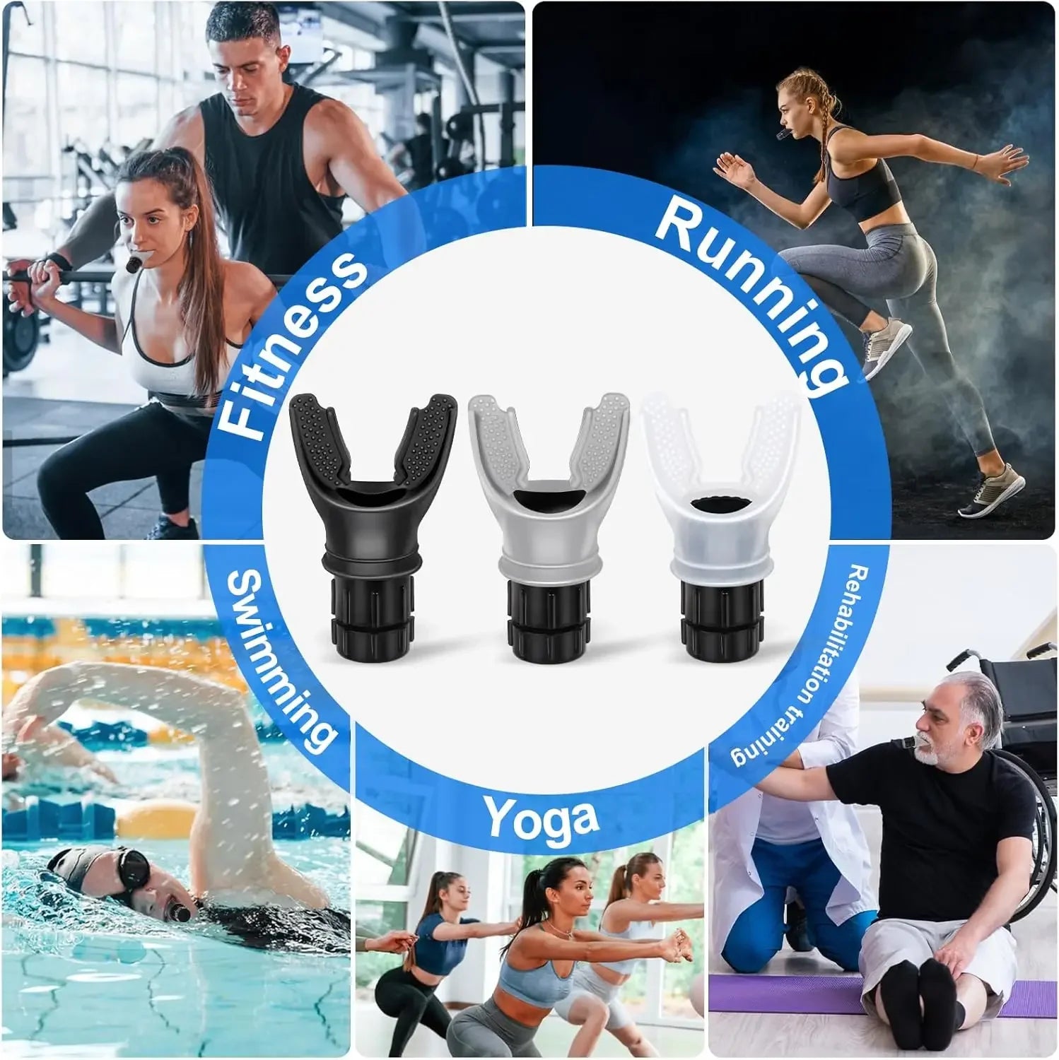 1/2Pcs Food Grade Silicone Deep Breathing Trainer Adjustable Levels Respiratory Exerciser for Sports & Entertainment