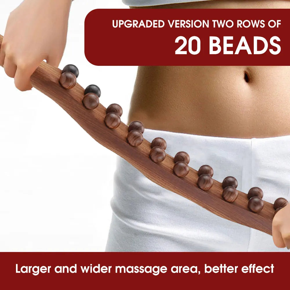 20/8 Beads Universal Back Massage Tendons Beech Wood Scraping Stick Point Treatment Guasha Relax Therapy Tool Abdominal Massager