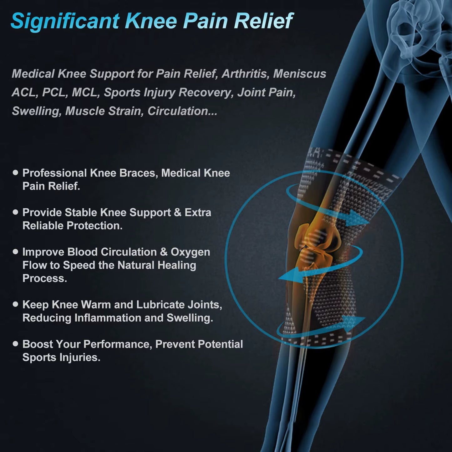 Copper Knee Brace Knee Support with Patella Gel Pad &Side Stabilizers for Knee Pain Sport Arthritis ACL Joint Pain Relief
